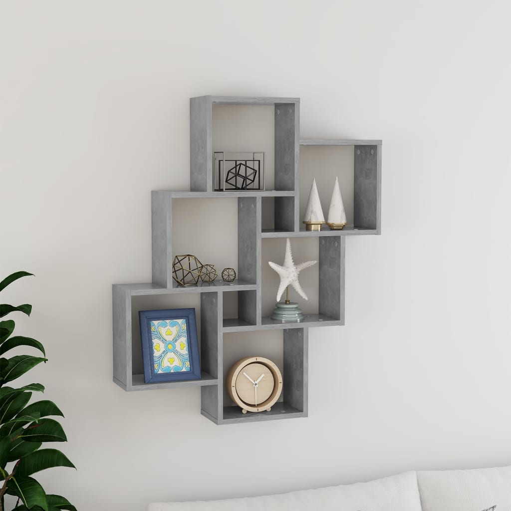Kubeformet vegghylle betonggrå 78x15x93 cm konstruert tre