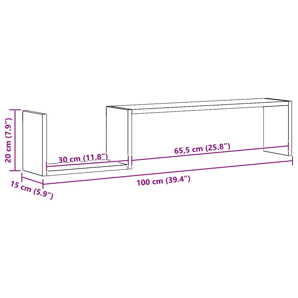 Vegghyller 2 stk betonggrå 100x15x20 cm konstruert tre