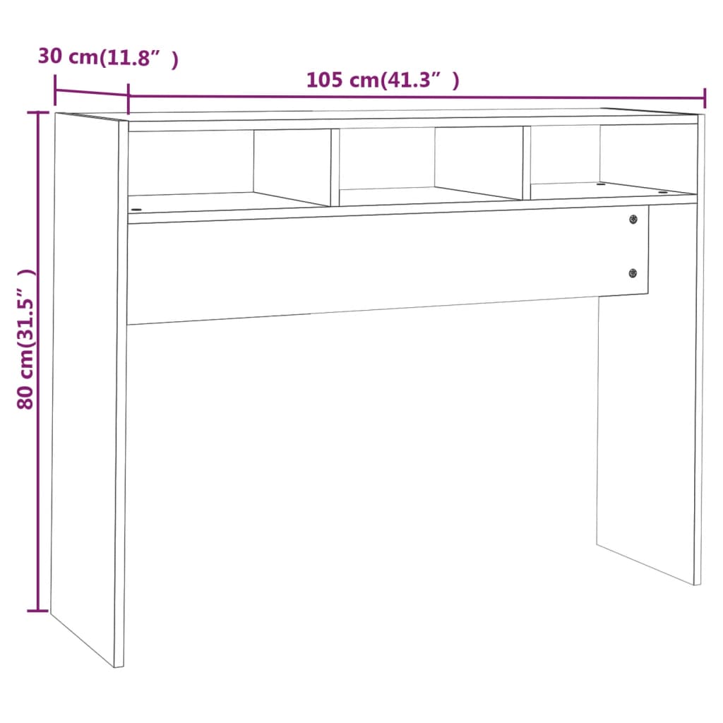 Konsollbord hvit 105x30x80 cm konstruert tre