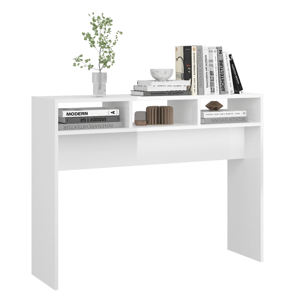 Konsollbord høyglans hvit 105x30x80 cm konstruert tre