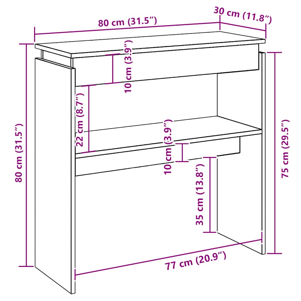 Konsollbord sonoma eik 80x30x80 cm konstruert tre