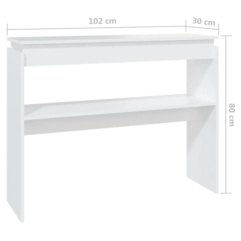 Konsollbord hvit 102x30x80 cm konstruert tre