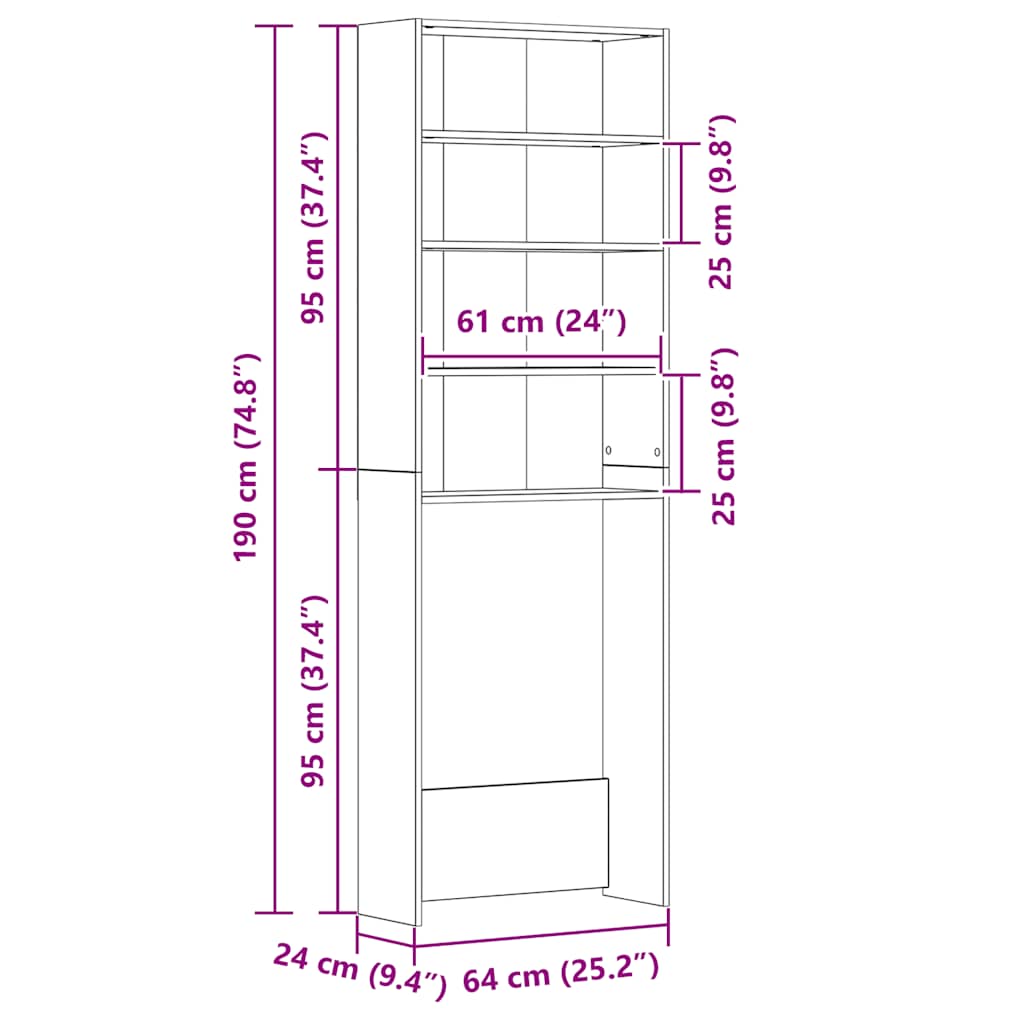 Vaskemaskinskap sonoma eik 64x24x190 cm