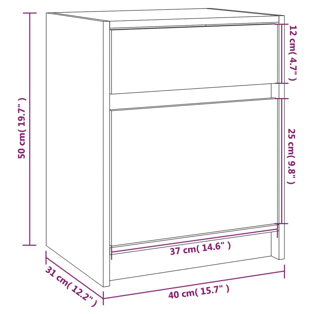 Nattbord hvit 40x31x50 cm heltre furu