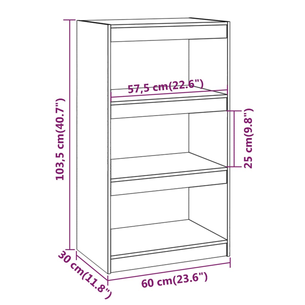 Bokhylle/romdeler honningbrun 60x30x103,5 cm heltre furu