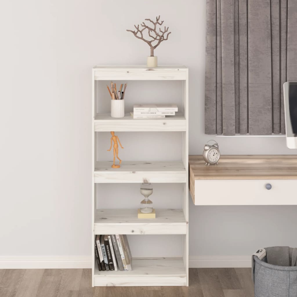 Bokhylle/romdeler hvit 60x30x135,5 cm heltre furu