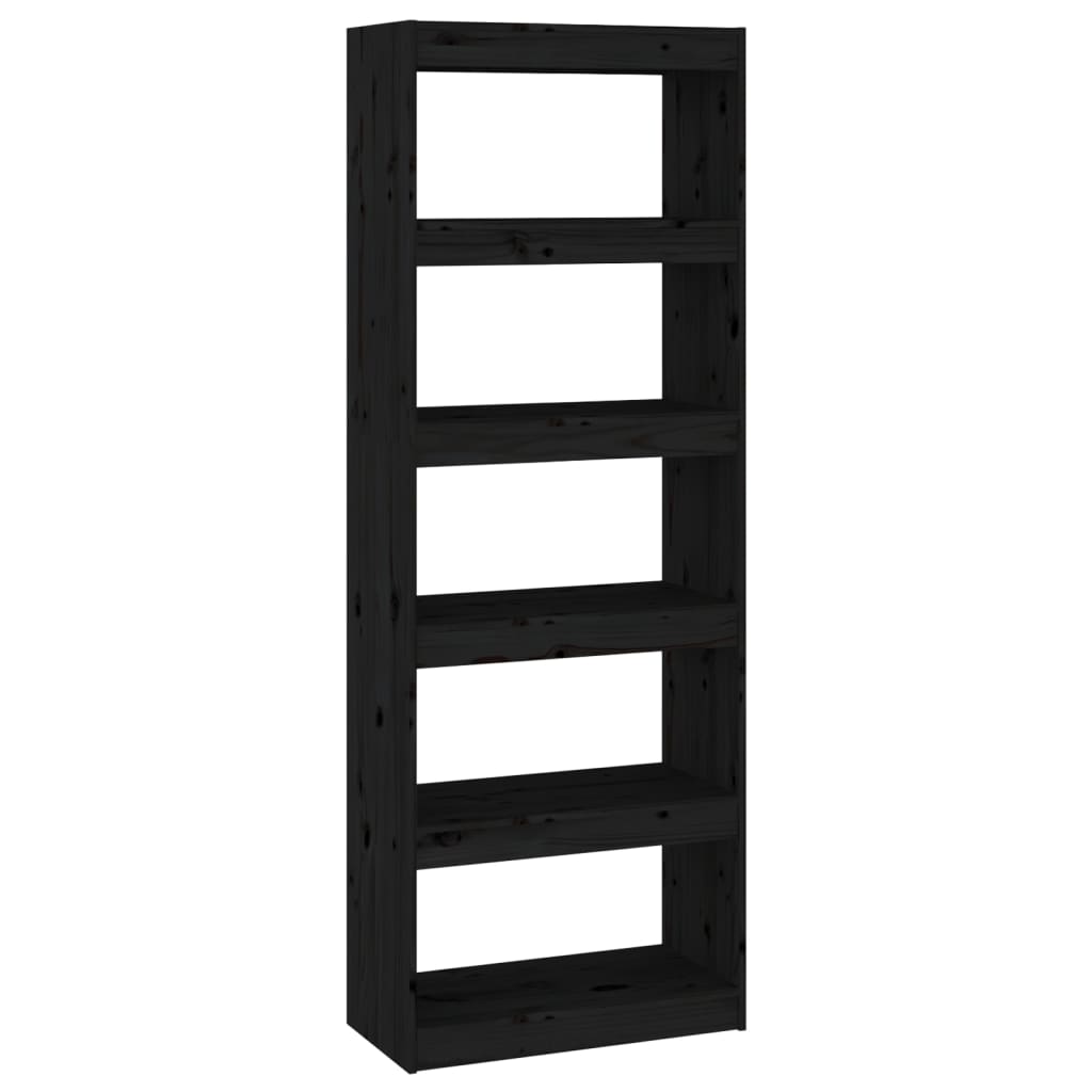 Bokhylle/romdeler svart 60x30x167,5 cm heltre furu