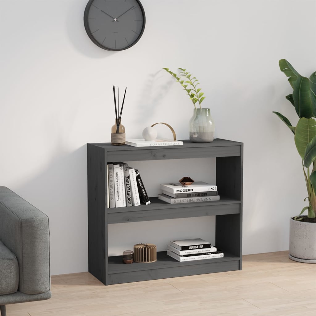 Bokhylle/romdeler grå 80x30x71,5 cm heltre furu