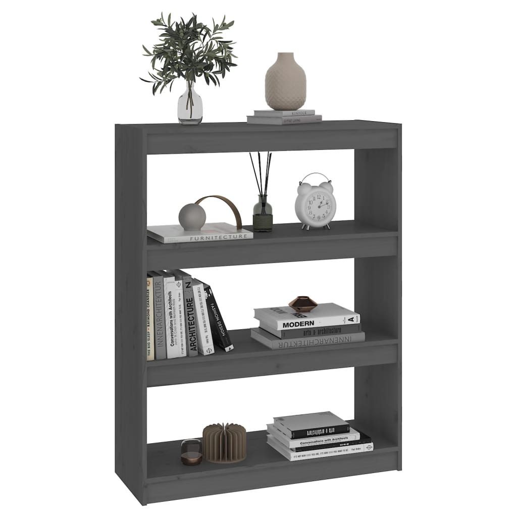 Bokhylle/romdeler grå 80x30x103,5 cm heltre furu