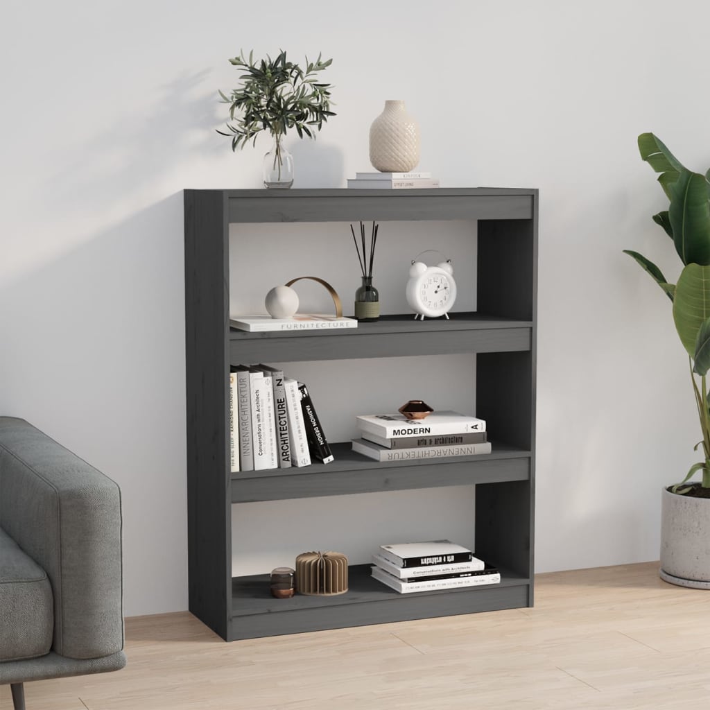 Bokhylle/romdeler grå 80x30x103,5 cm heltre furu