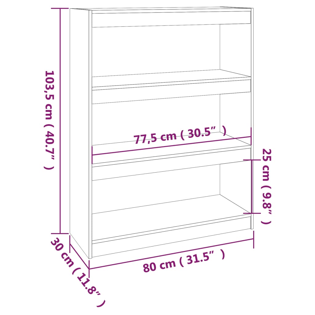 Bokhylle/romdeler grå 80x30x103,5 cm heltre furu