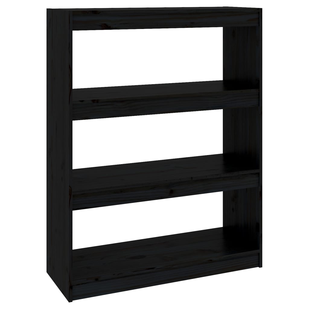 Bokhylle/romdeler svart 80x30x103,5 cm heltre furu