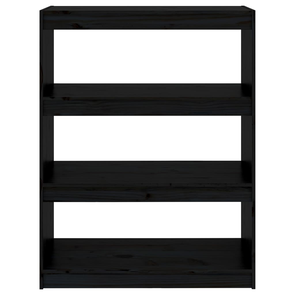 Bokhylle/romdeler svart 80x30x103,5 cm heltre furu