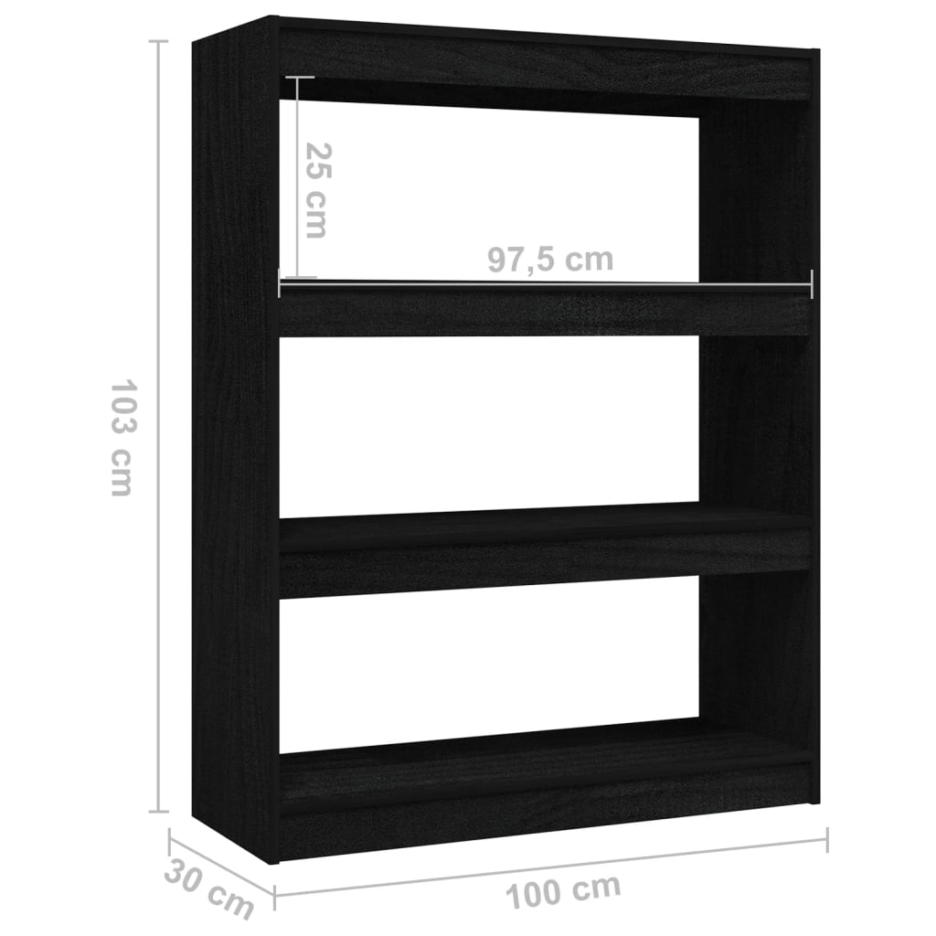 Bokhylle/romdeler svart 100x30x103 cm heltre furu