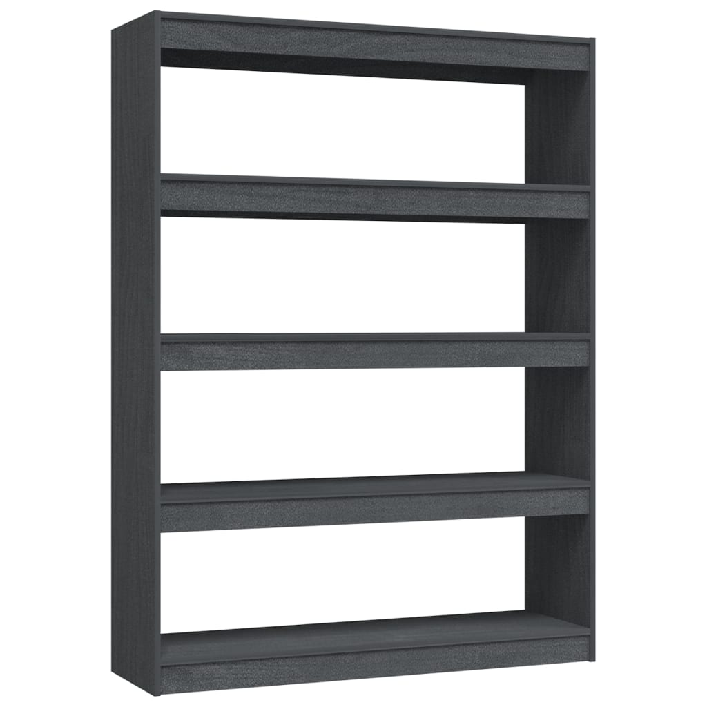 Bokhylle/romdeler grå 100x30x135,5 cm heltre furu