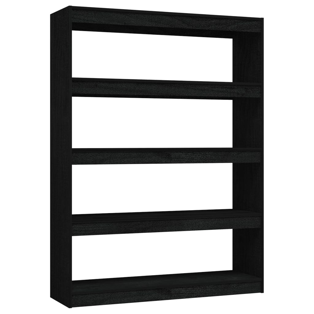 Bokhylle/romdeler svart 100x30x135,5 cm heltre furu
