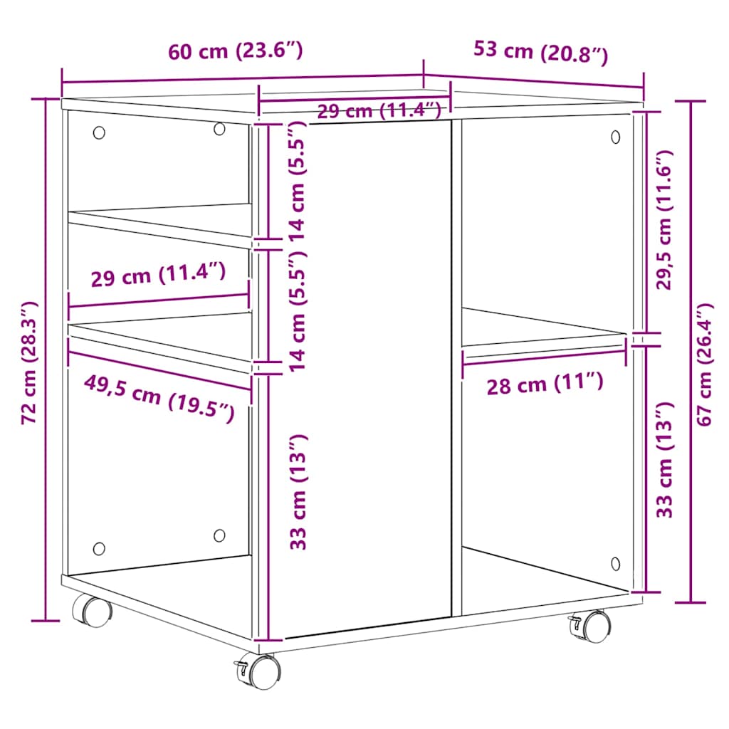Rulleskap hvit 60x53x72 cm konstruert tre