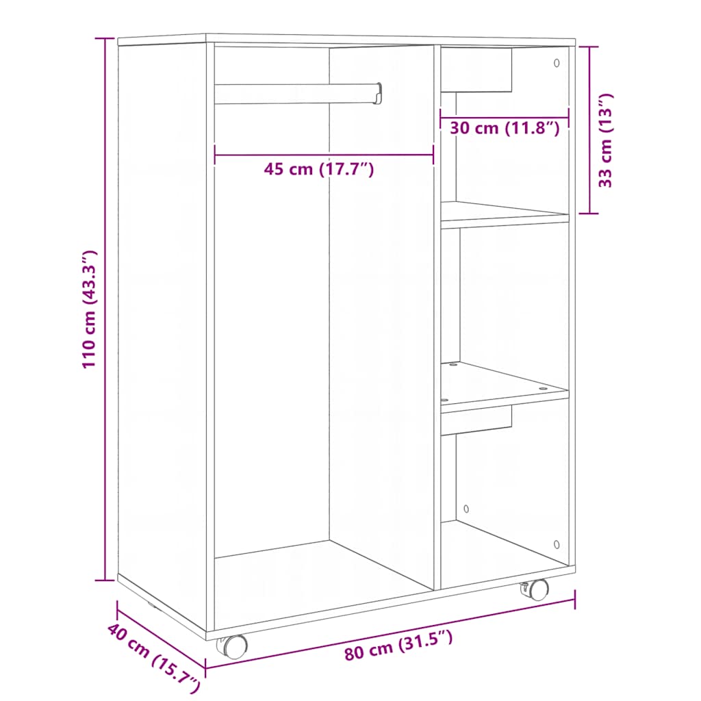 Garderobe svart 80x40x110 cm konstruert tre