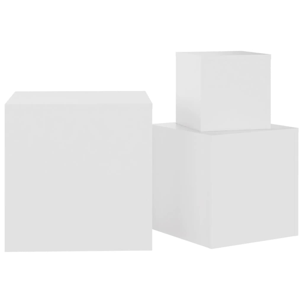 Sidebord 3 stk hvit konstruert tre