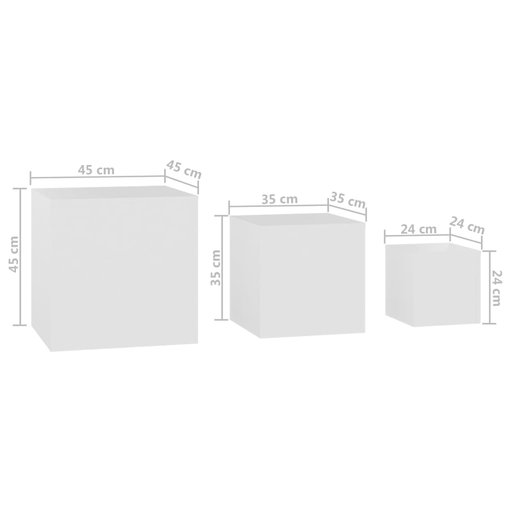 Sidebord 3 stk hvit konstruert tre