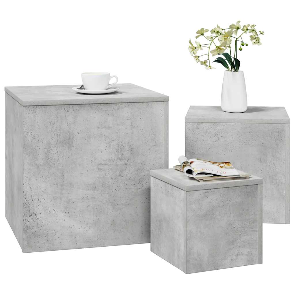 Sidebord 3 stk betonggrå konstruert tre
