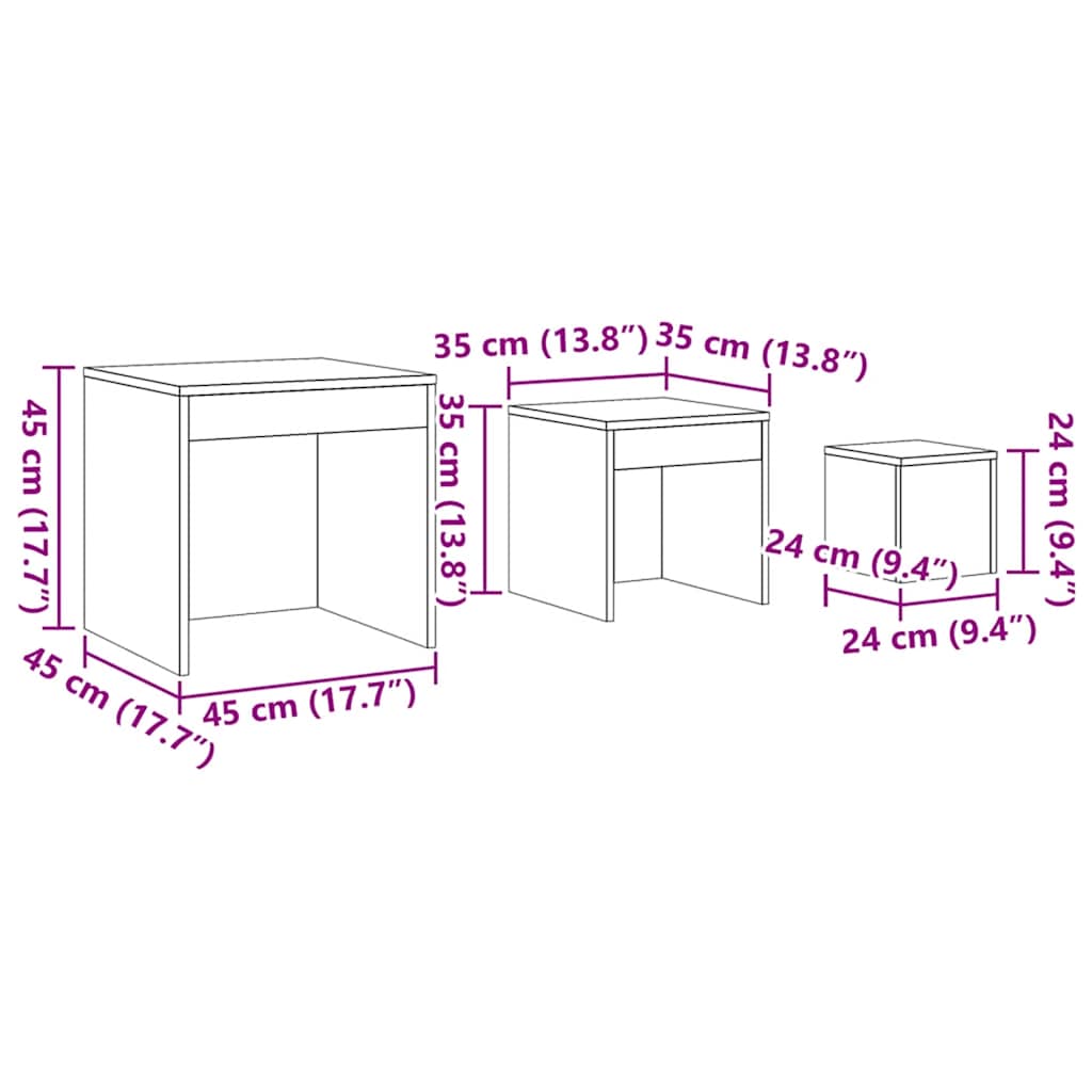 Stablebord 3 stk hvit konstruert tre