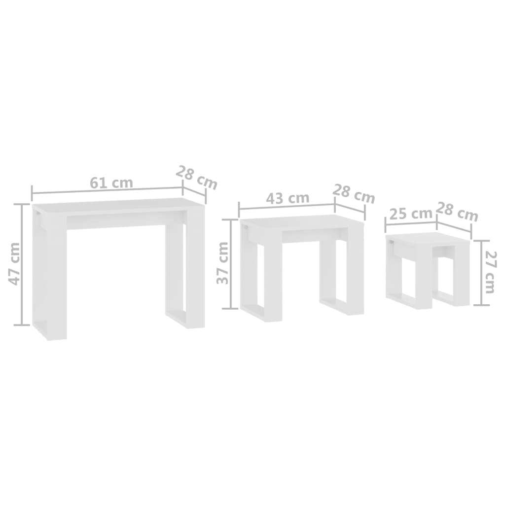 Settingbord 3 stk hvit konstruert tre