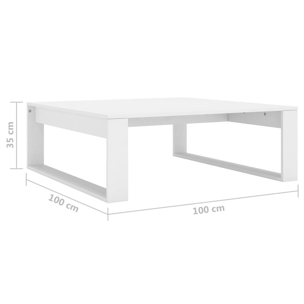 Salongbord hvit 100x100x35 cm konstruert tre