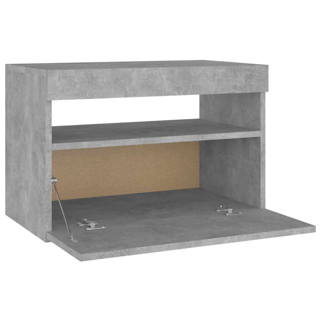 Nattbord & LED-lys betonggrå 60x35x40 cm