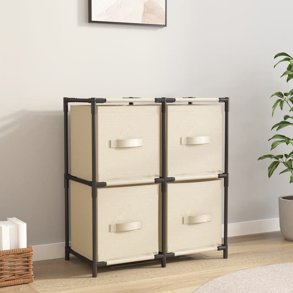 Oppbevaringsskap med 4 stoffkurver kremhvit 63x30x71 cm stål