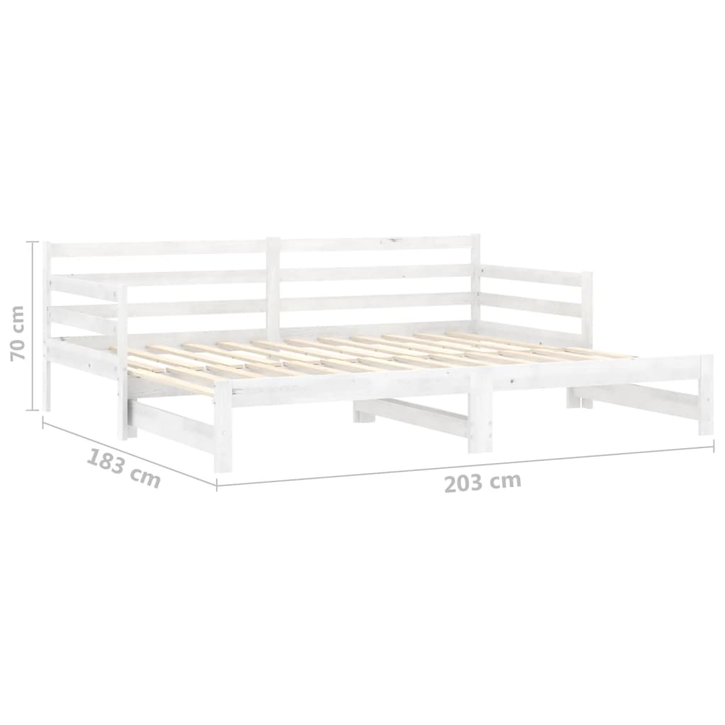 Uttrekkbar dagseng hvit heltre furu 2x(90x200) cm