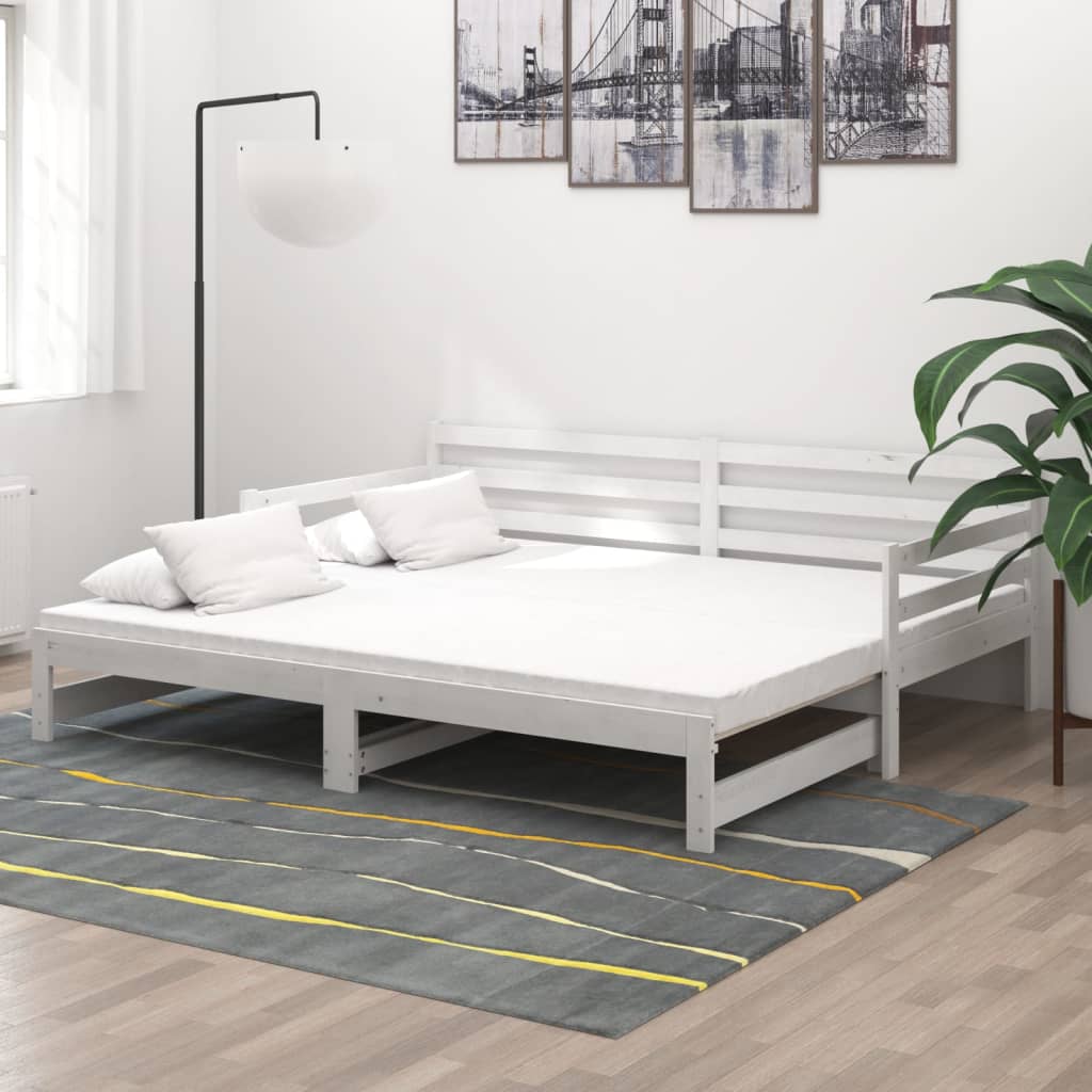 Uttrekkbar dagseng hvit heltre furu 2x(90x200) cm