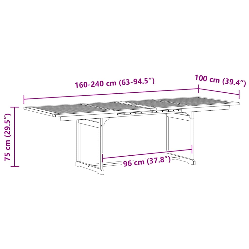 Utendørs spisebord (160-240)x100x75 cm heltre akasie