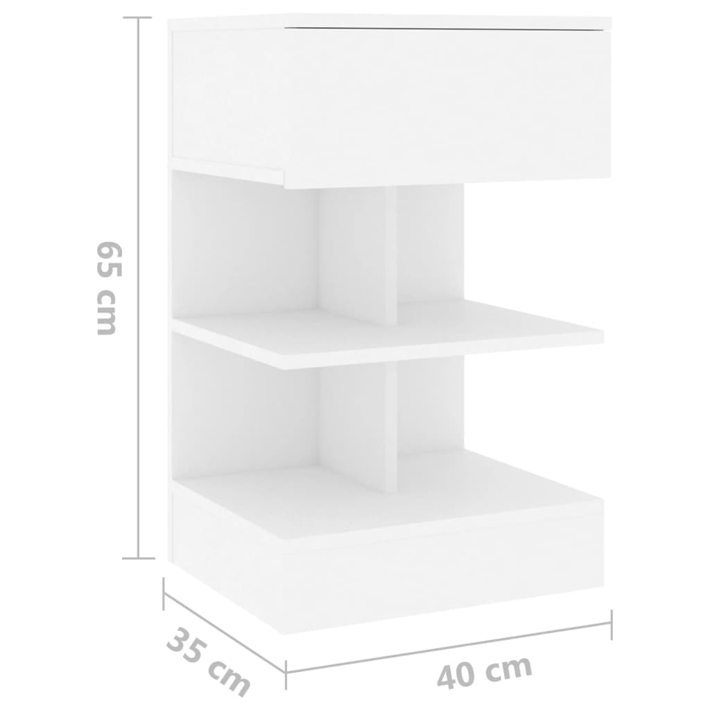 Nattbord 2 stk hvit 40x35x65 cm konstruert tre