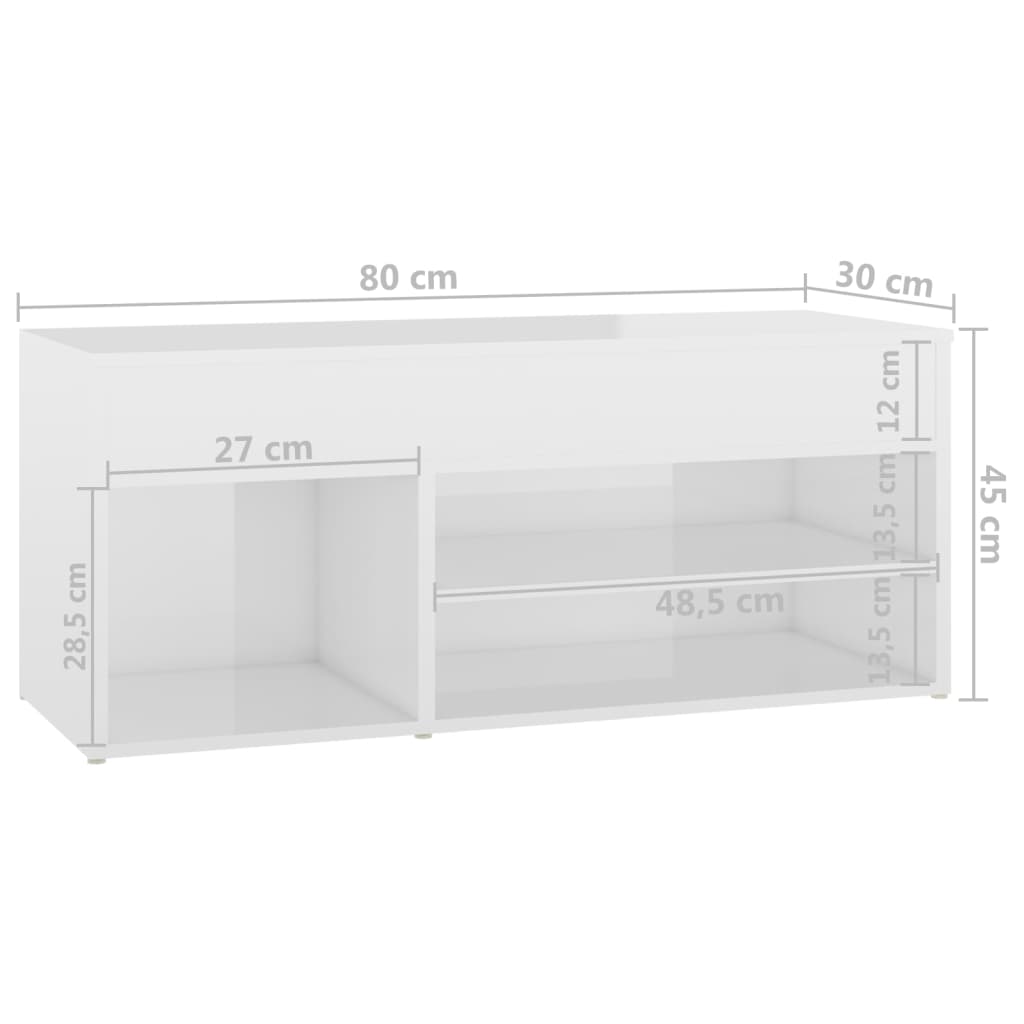Skobenk høyglans hvit 80x30x45 cm konstruert tre