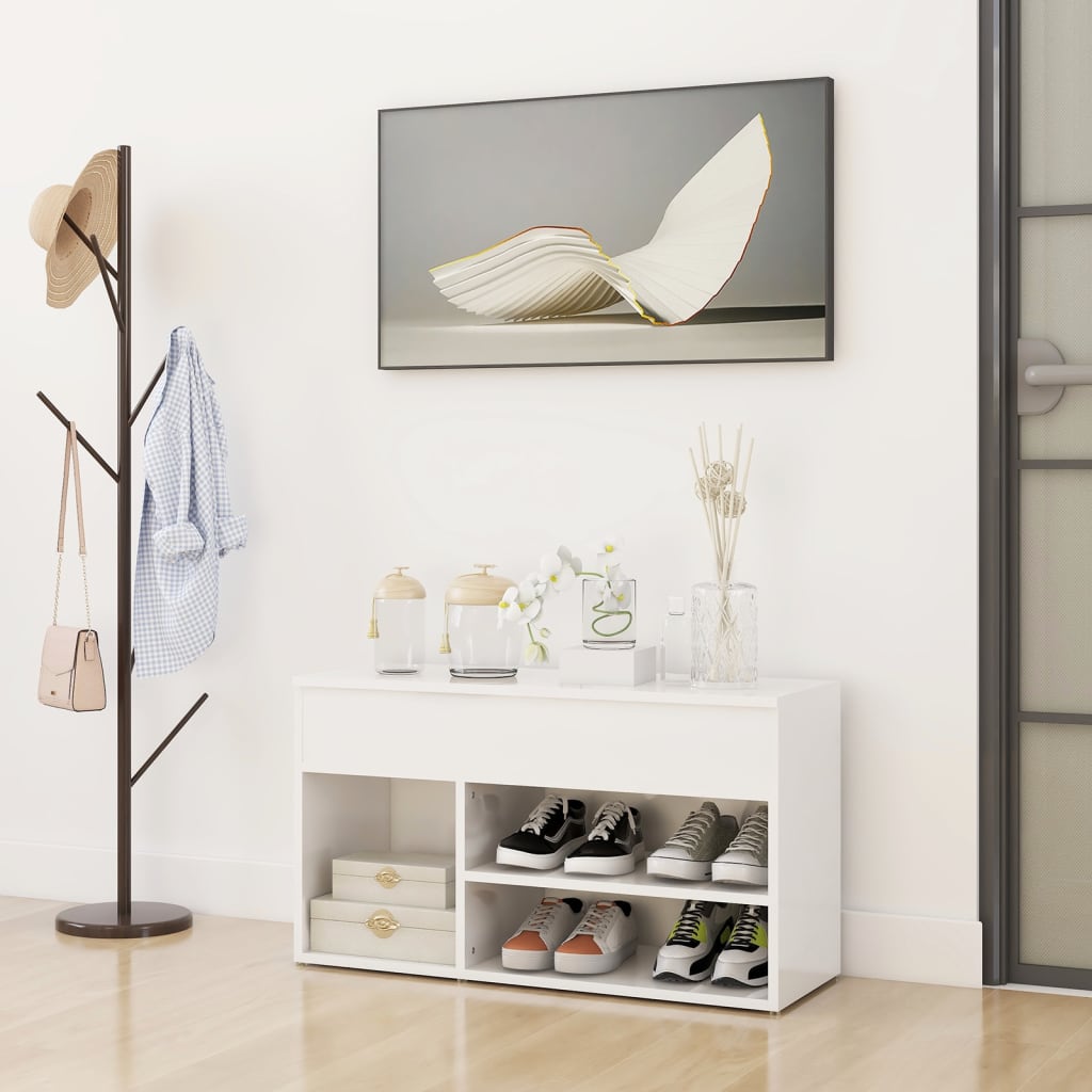 Skobenk høyglans hvit 80x30x45 cm konstruert tre