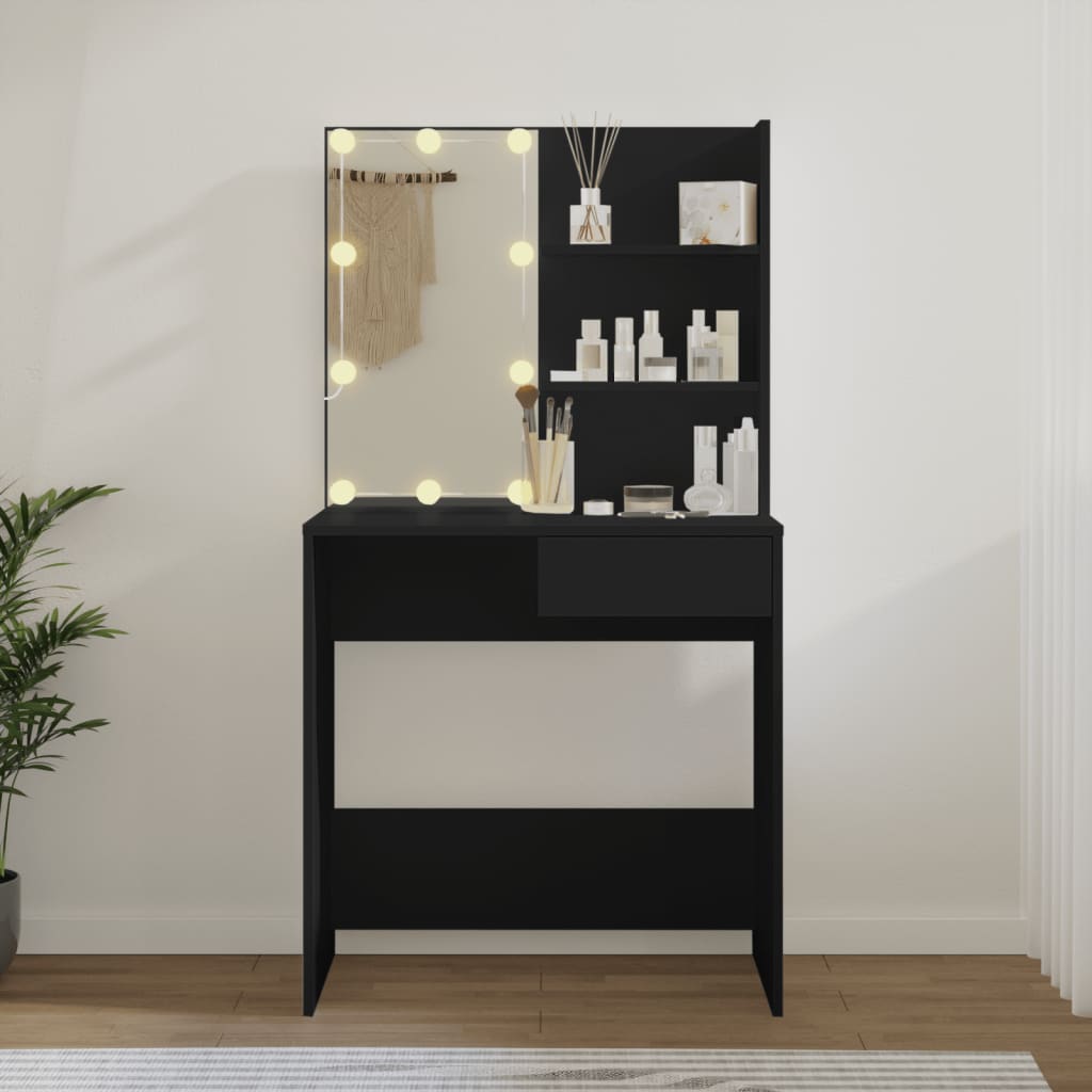 Sminkebord med LED svart 74,5x40x141 cm