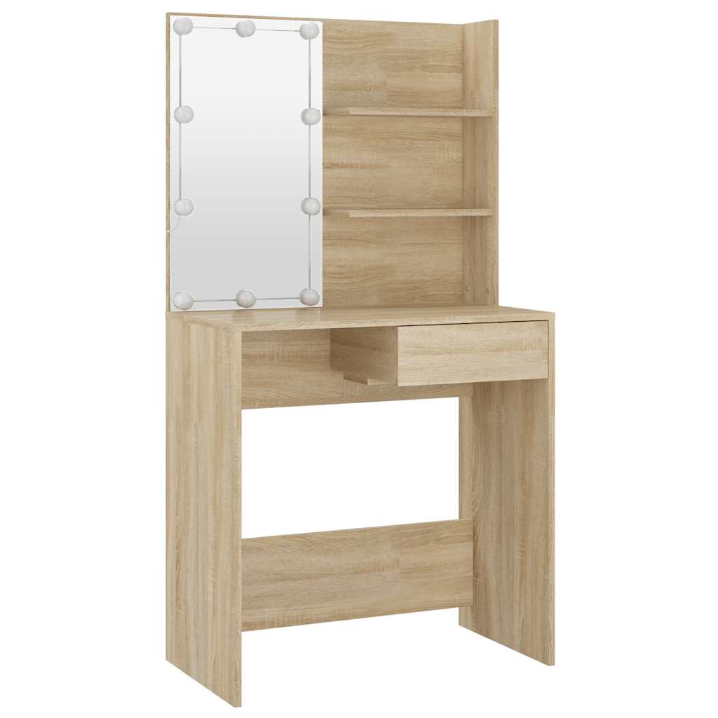 Sminkebord med LED sonoma eik 74,5x40x141 cm konstruert tre