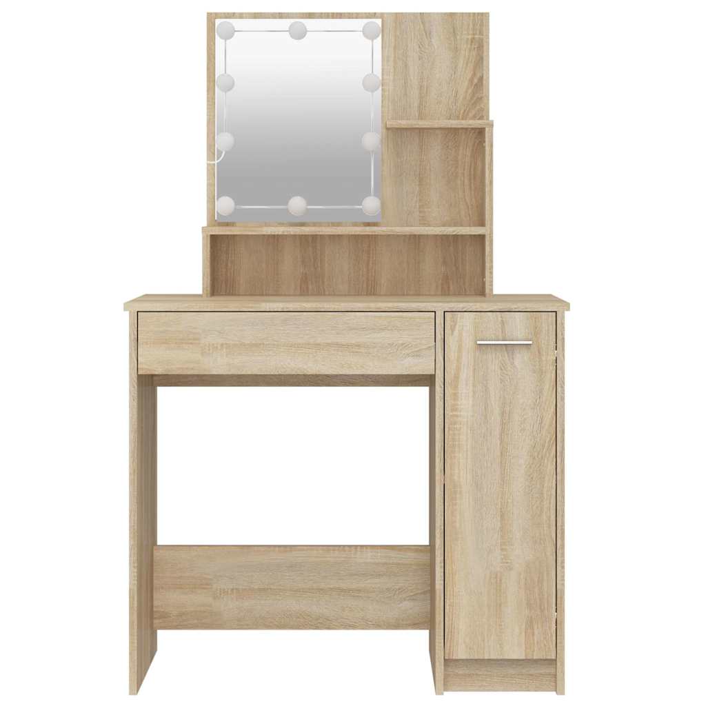 Sminkebord med LED sonoma eik 86,5x35x136 cm