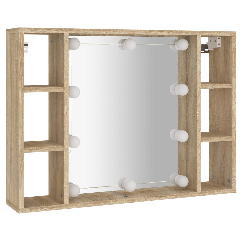 Speilskap med LED sonoma eik 76x15x55 cm