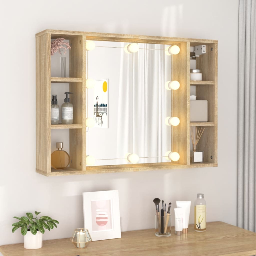 Speilskap med LED sonoma eik 76x15x55 cm