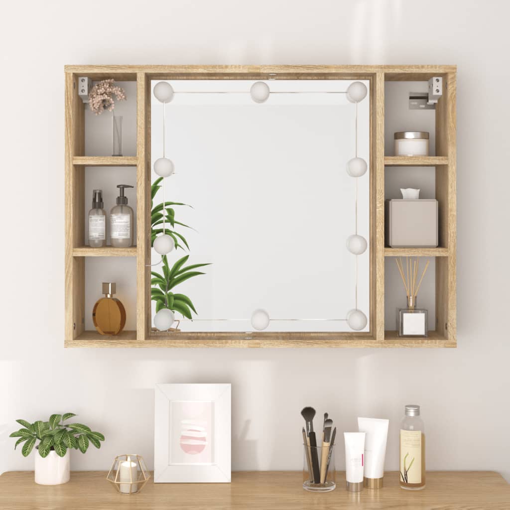 Speilskap med LED sonoma eik 76x15x55 cm