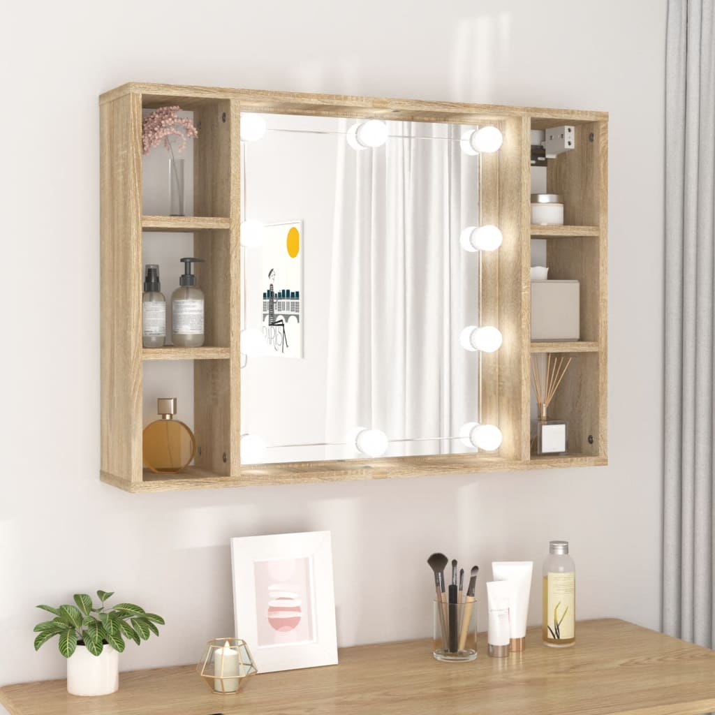 Speilskap med LED sonoma eik 76x15x55 cm