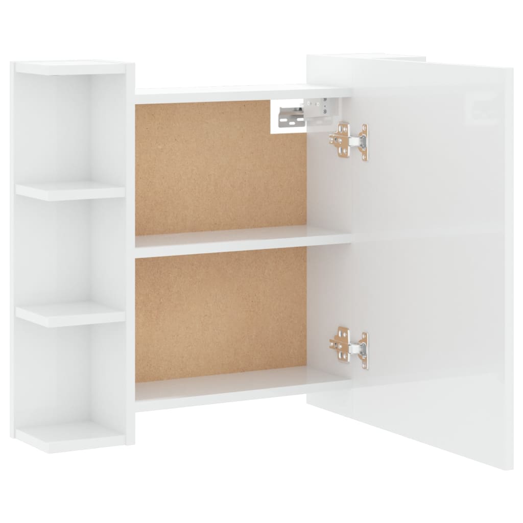 Speilskap med LED høyglans hvit 70x16,5x60 cm