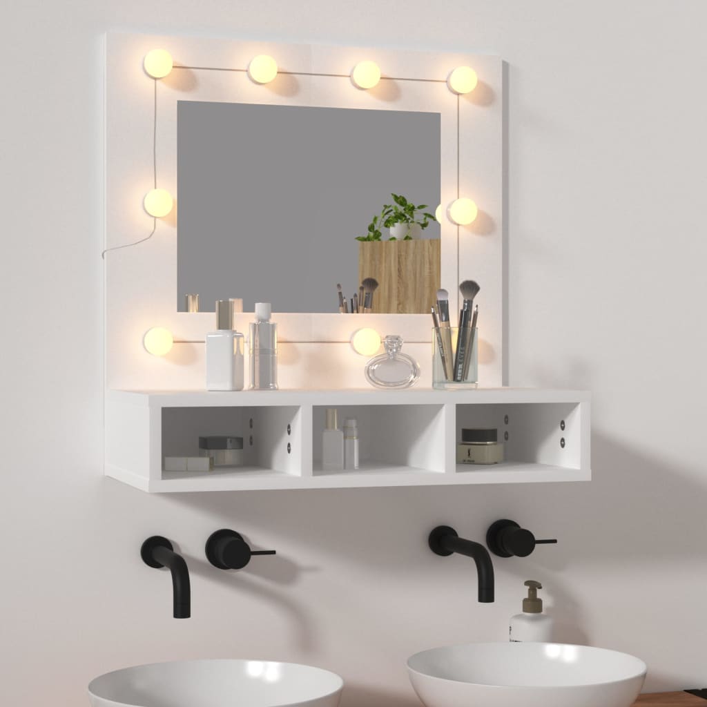 Speilskap med LED hvit 60x31,5x62 cm