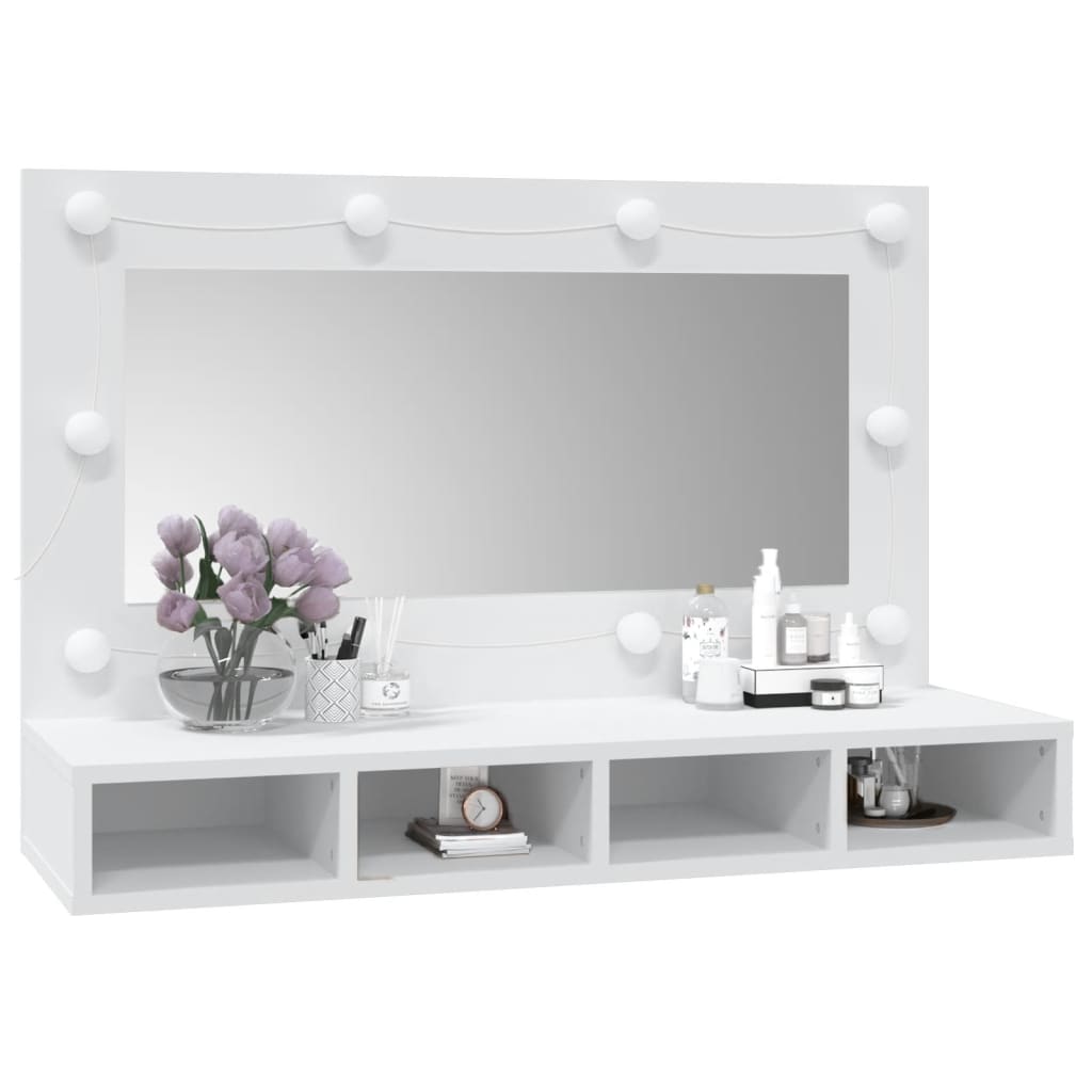 Speilskap med LED hvit 90x31,5x62 cm