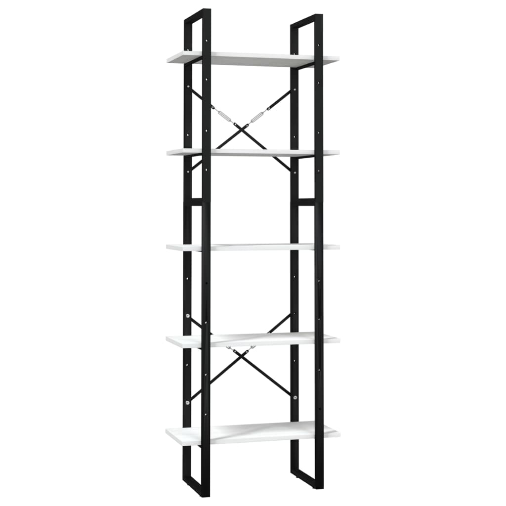 Bokhylle 5 nivåer hvit 60x30x175 cm heltre furu