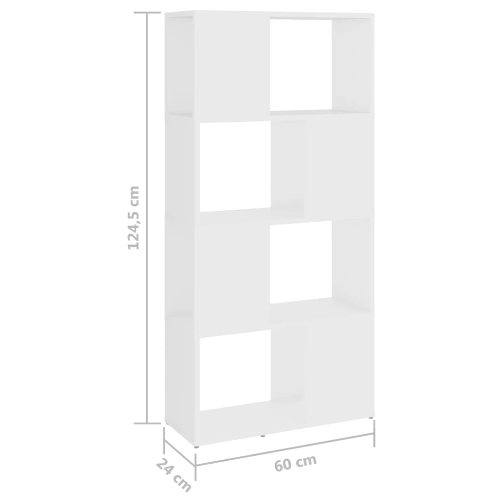 Bokhylle/romdeler hvit 60x24x124,5 cm konstruert tre