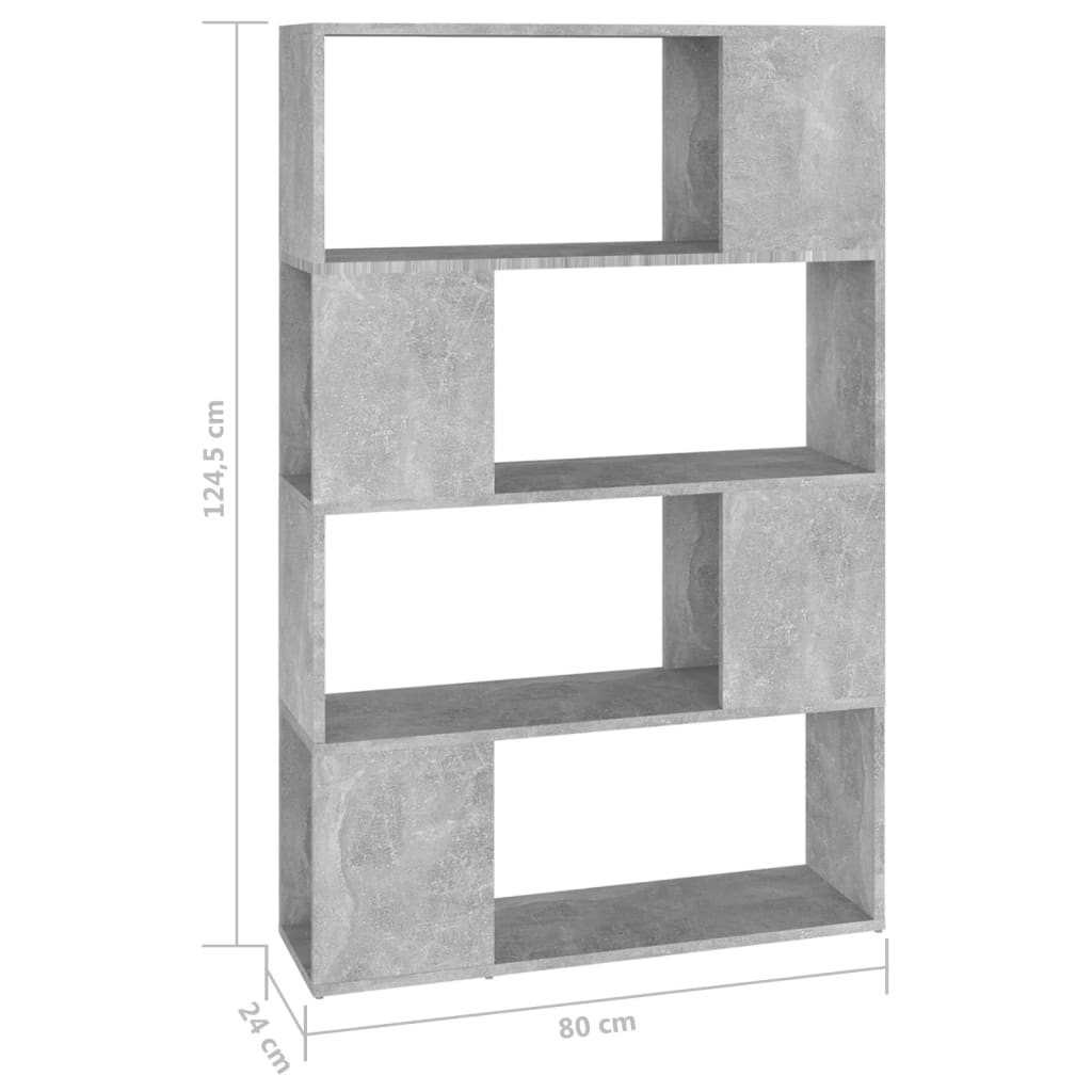 Bokhylle/romdeler betonggrå 80x24x124,5 cm konstruert tre
