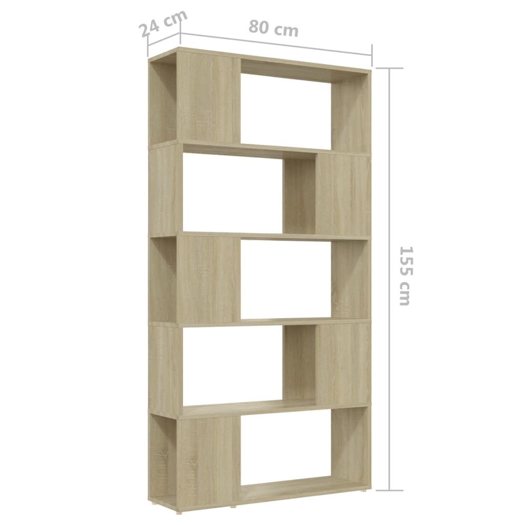 Bokhylle/romdeler sonoma eik 80x24x155 cm konstruert tre